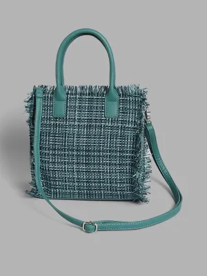 LOV Peacock Blue Woven Handbag With Sling