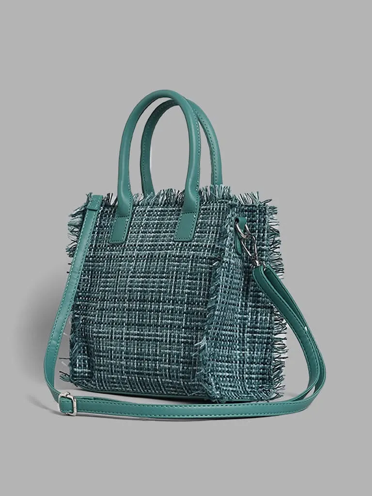 LOV Peacock Blue Woven Handbag With Sling