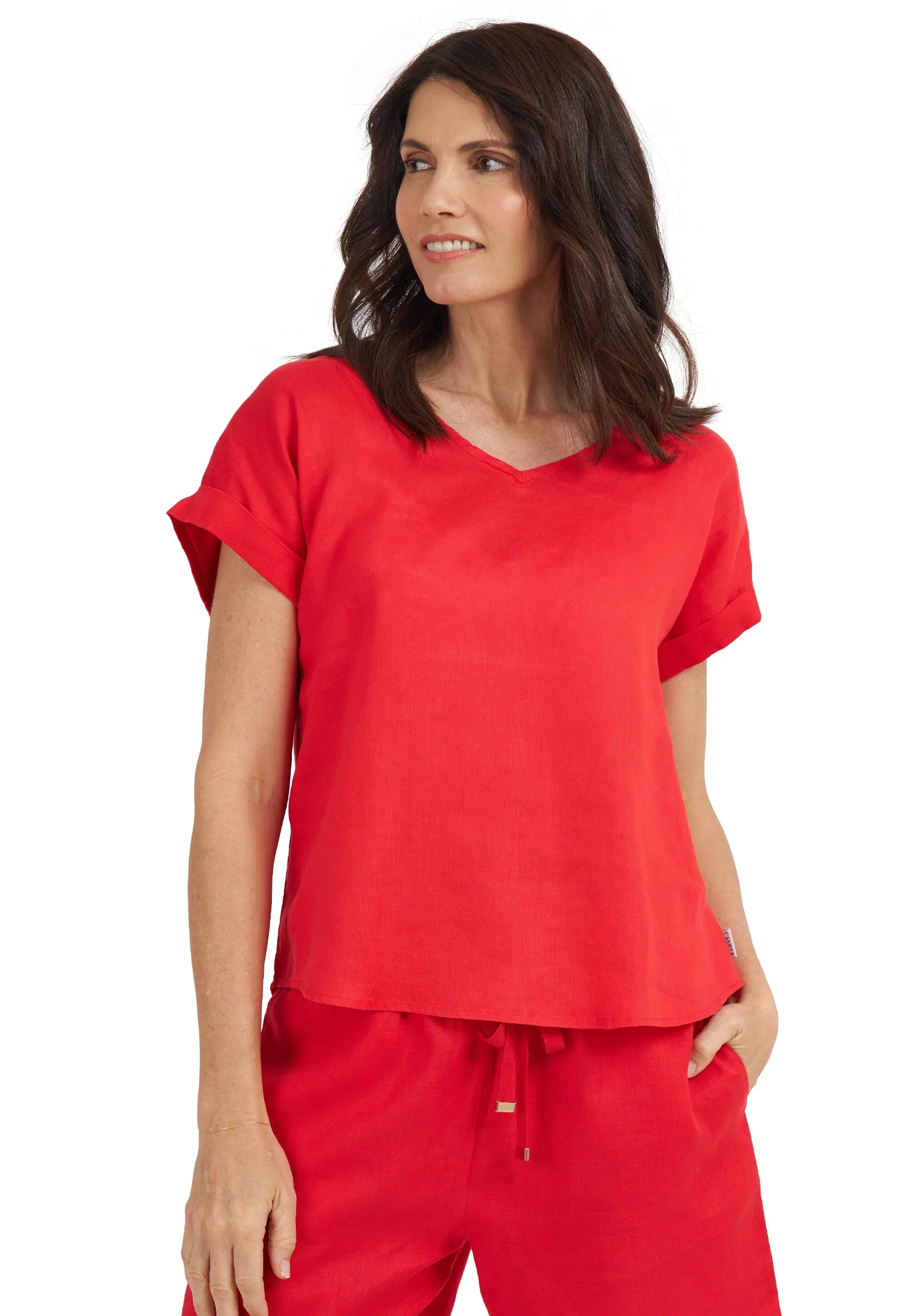 Martina Red Linen T-Shirt