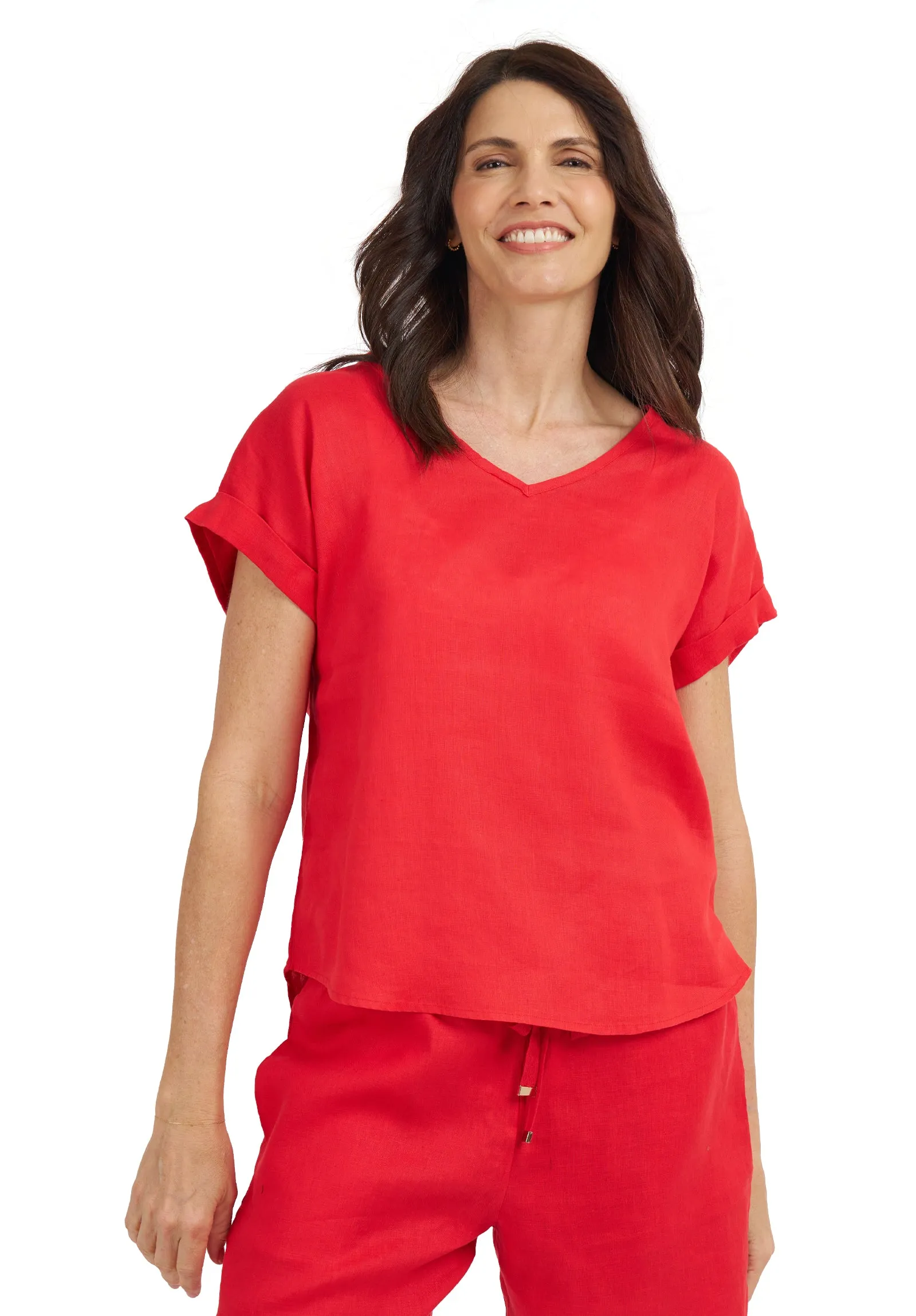 Martina Red Linen T-Shirt