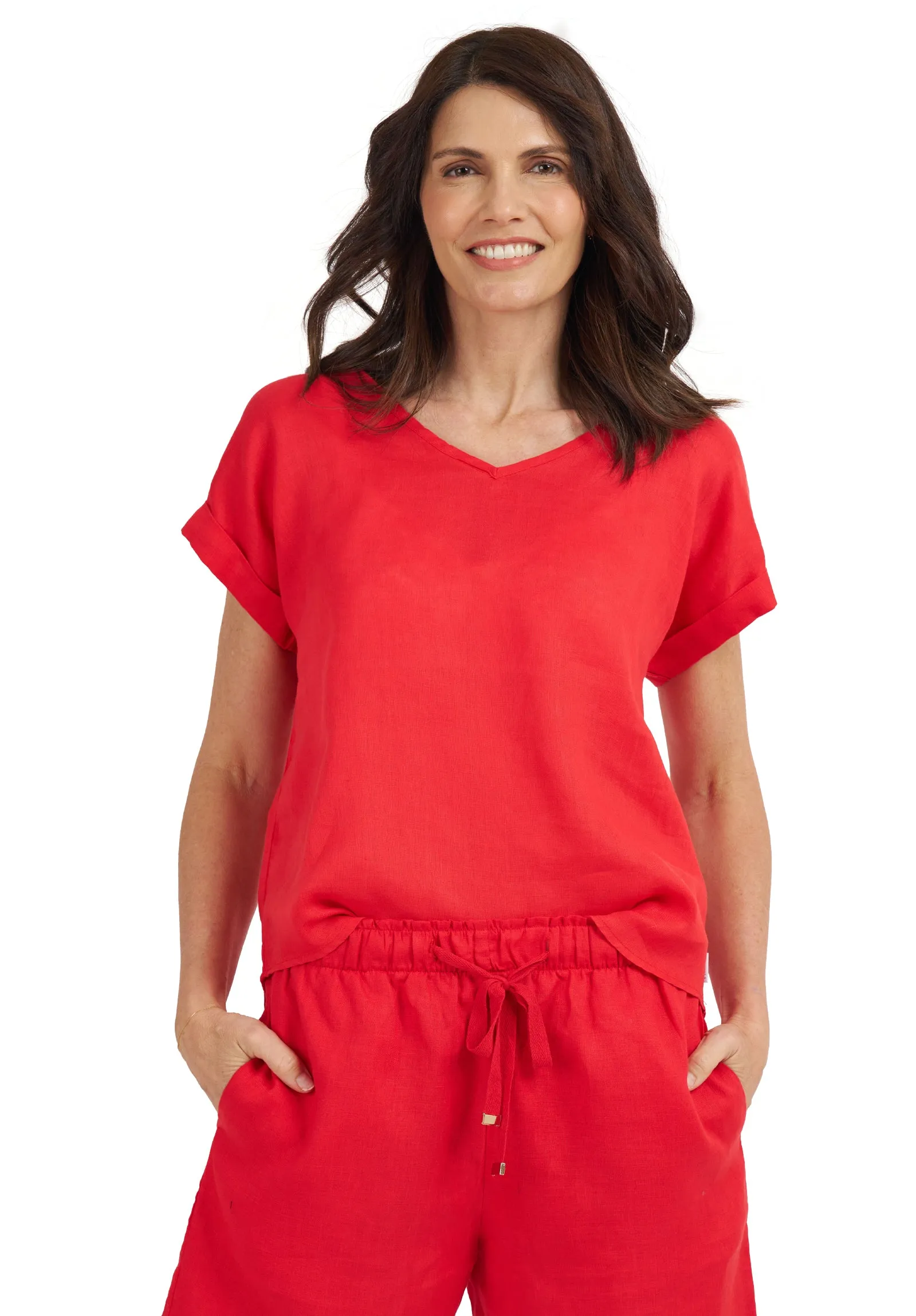 Martina Red Linen T-Shirt