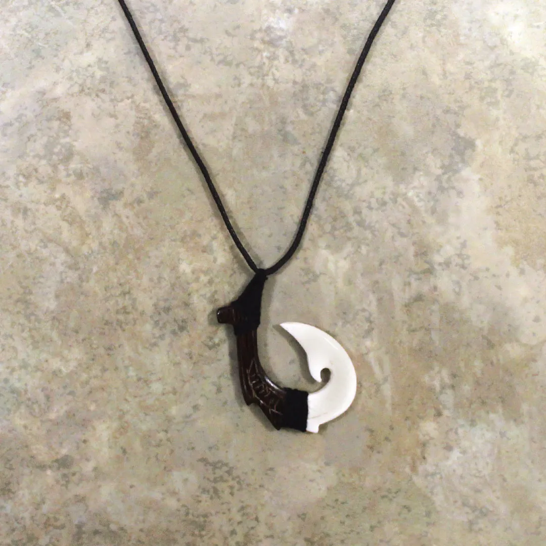 MAUNA KAI Adjustable Wood/Bone Carved Hook Black Necklace - ASSORTED