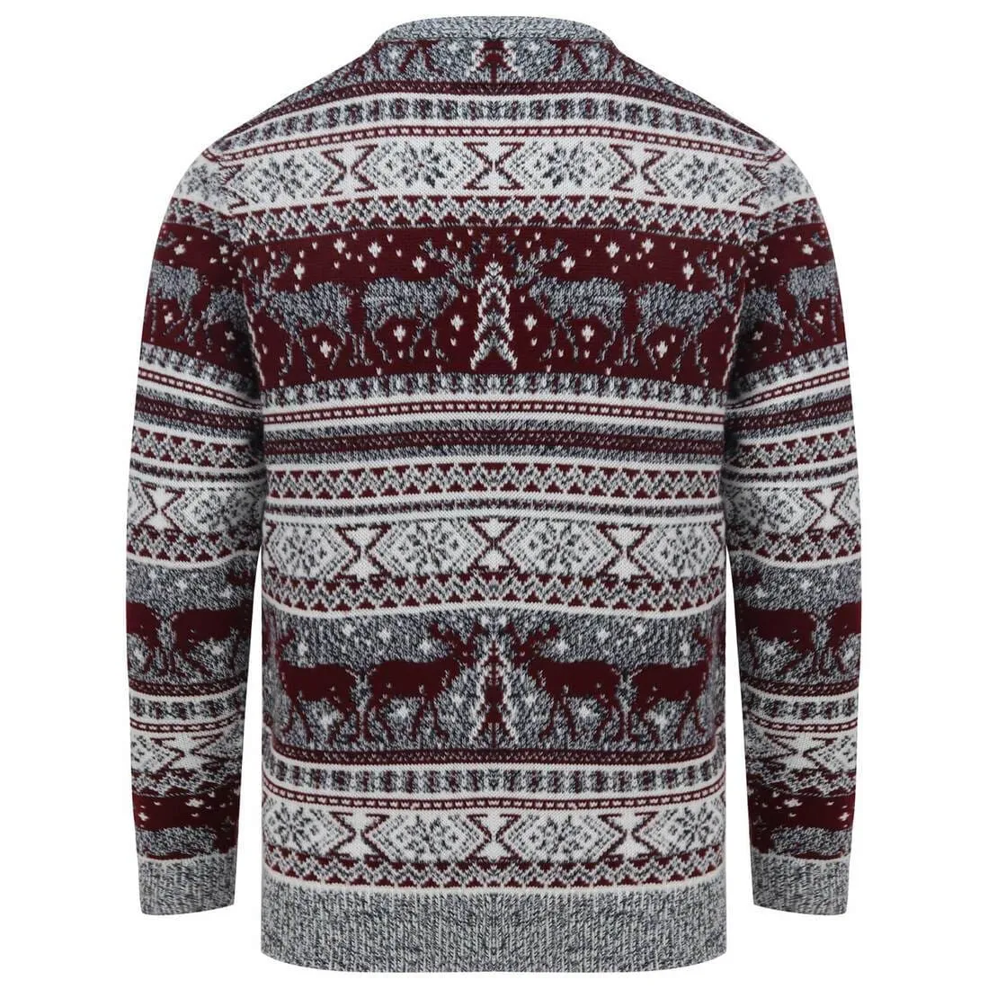 Mens Reindeer Fair Isle Christmas Jumper Grey Marl Nordic