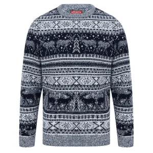 Mens Reindeer Fair Isle Christmas Jumper Grey Marl Nordic