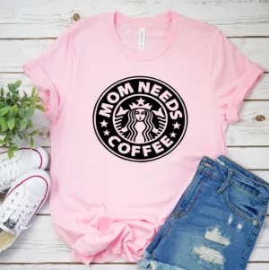 Mom Needs Coffee T-shirt on Soft, Hi-Quality Bella Canvas Tee - Pink