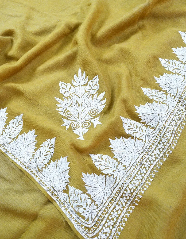 Mustard and Sliver Embroidery Pashmina Shawl 7363