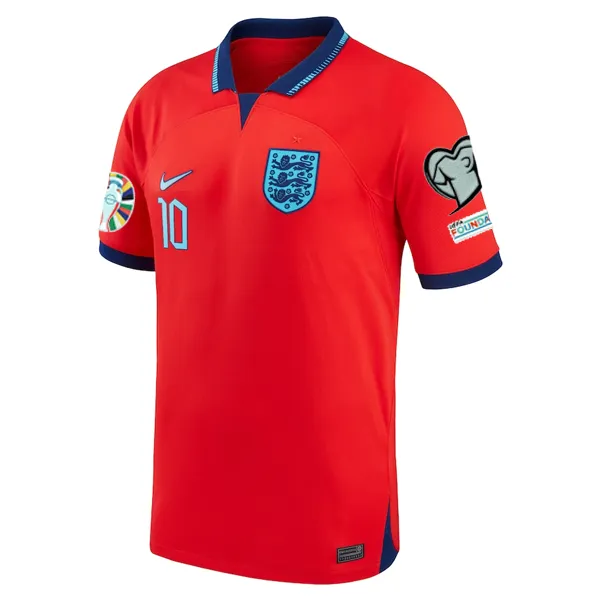 Nike England Raheem Sterling Away Jersey 22/23 w/ Euro Qualifier Patches (Challenge Red/Blue Void)