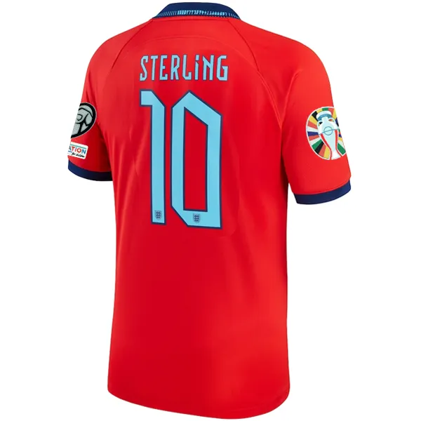 Nike England Raheem Sterling Away Jersey 22/23 w/ Euro Qualifier Patches (Challenge Red/Blue Void)