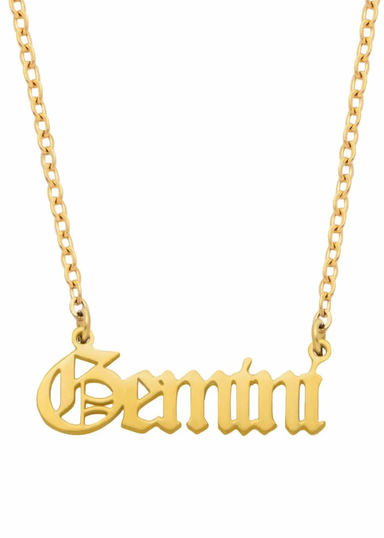 Old English Zodiac Gemini Necklace