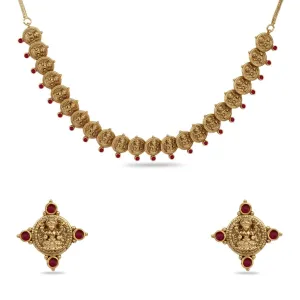 Parthivi Temple Red Kempu Necklace Set