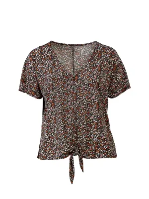 Prairie Floral Tie Front Printed Knit Top