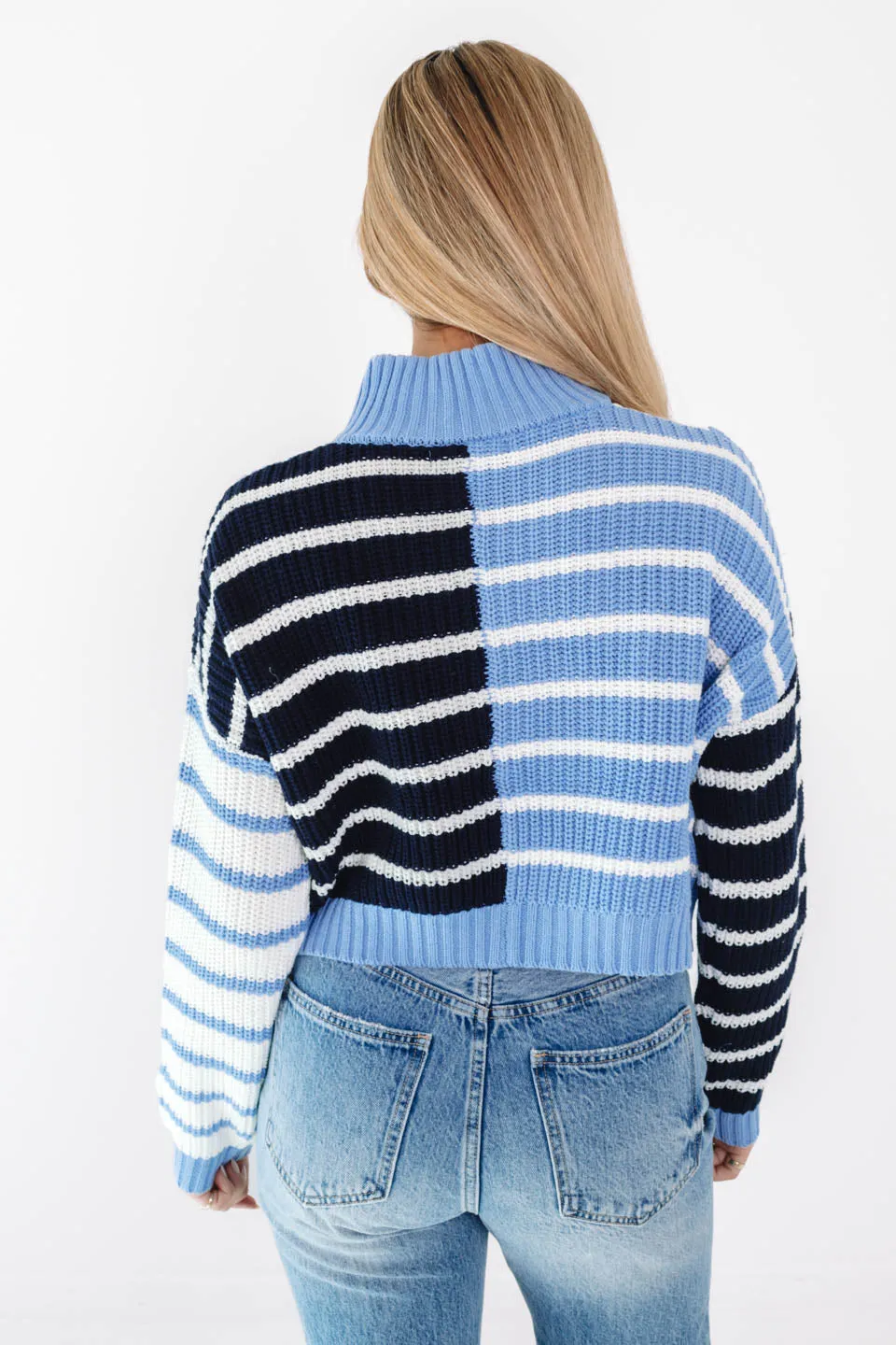 PREORDER Candy Stripe Cropped Sweater - Navy/Blue