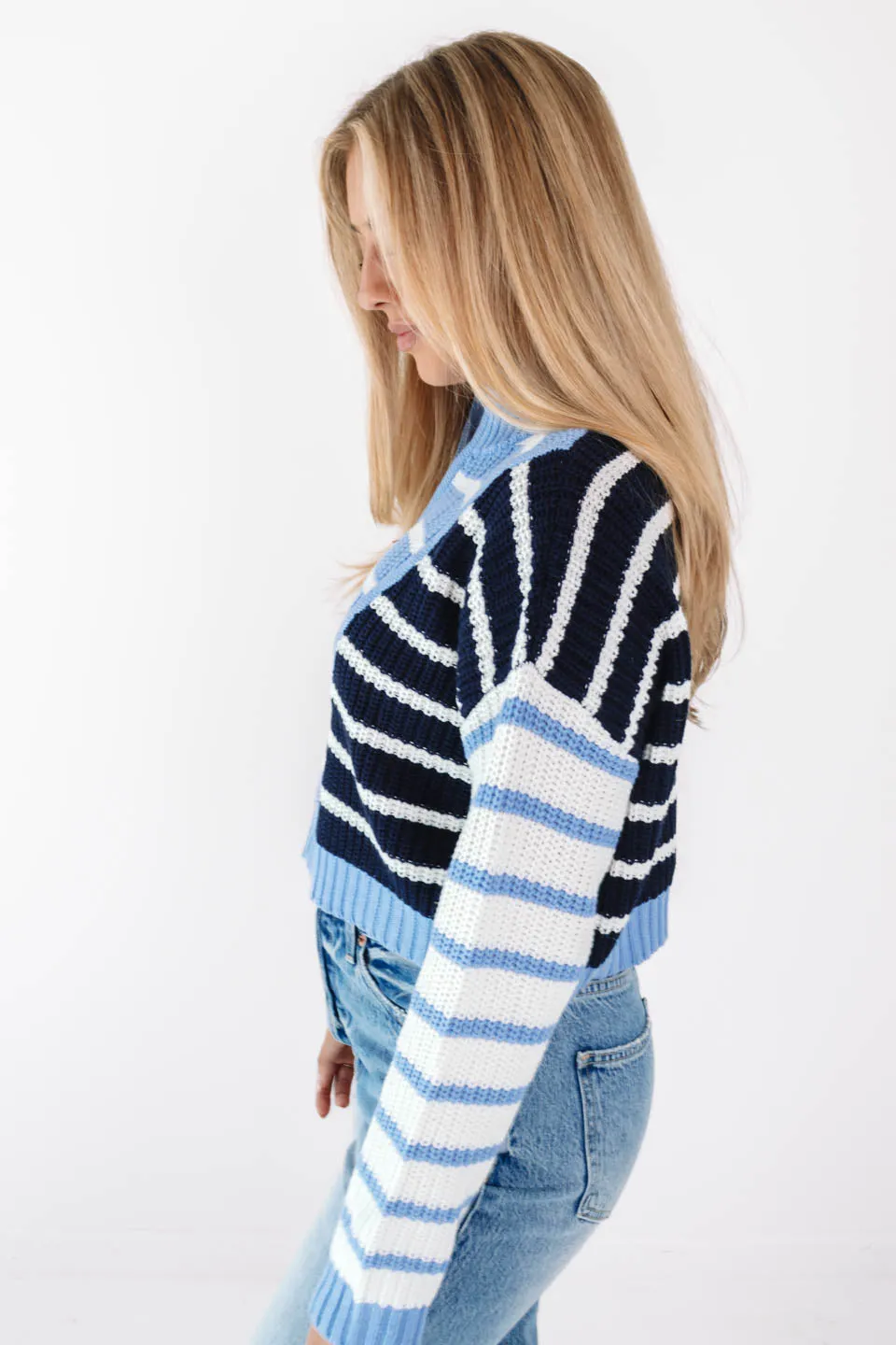 PREORDER Candy Stripe Cropped Sweater - Navy/Blue