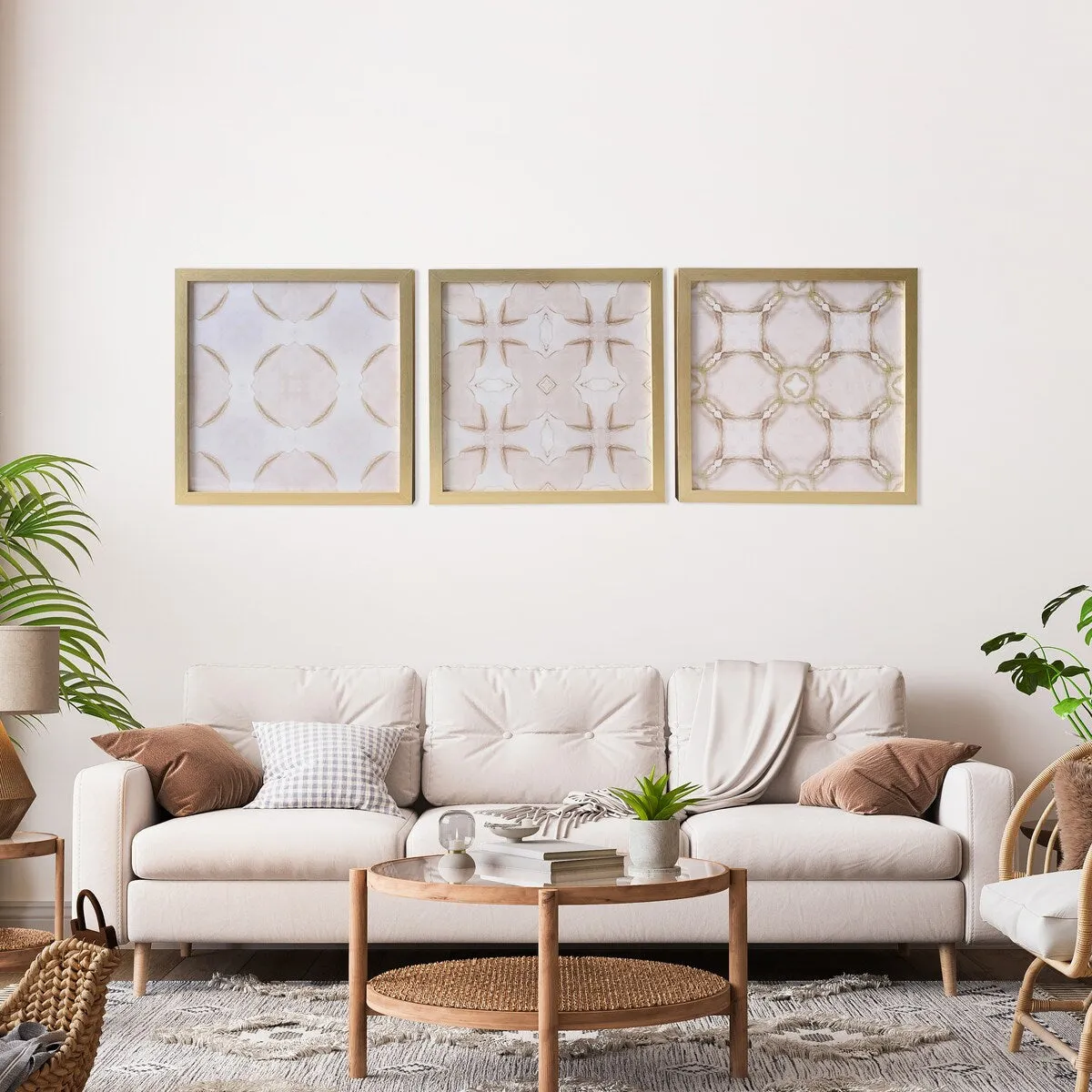 "Blush Pink Patterns" 3 Piece Set Print with Gold Frames