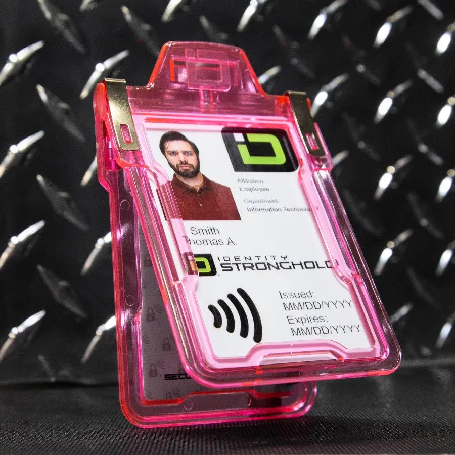 "Squeeze to Read" Secure Badge Holder Classic Vertical 1 ID Card Holder