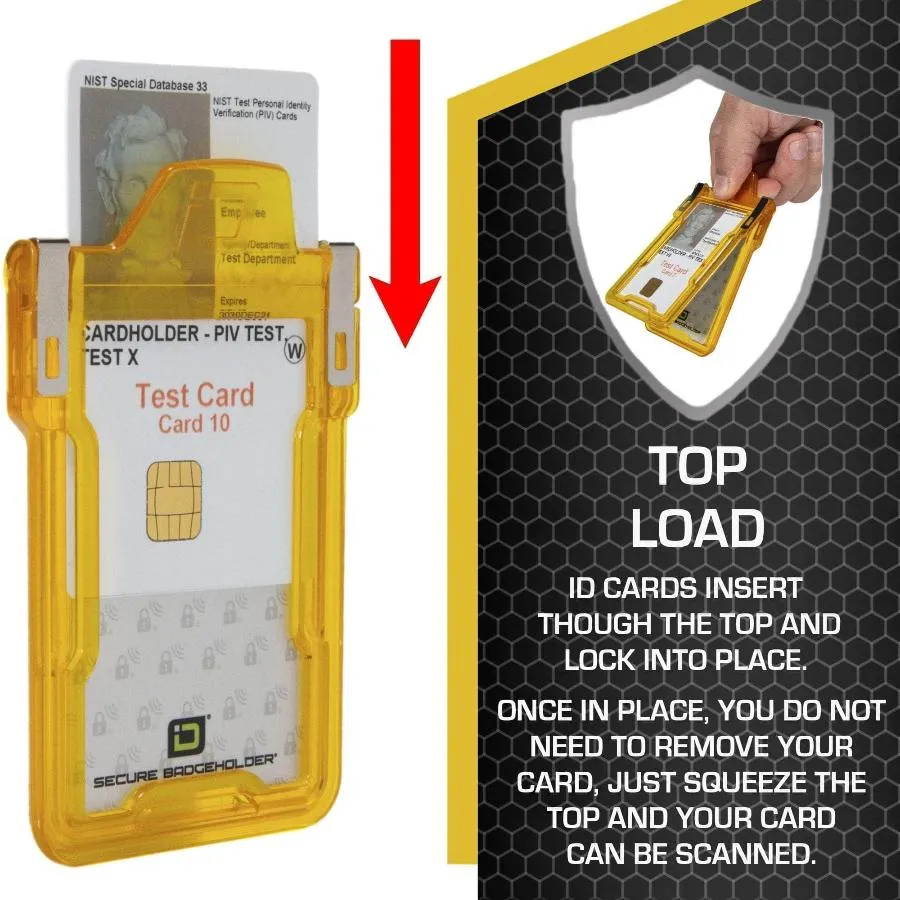 "Squeeze to Read" Secure Badge Holder Classic Vertical 1 ID Card Holder