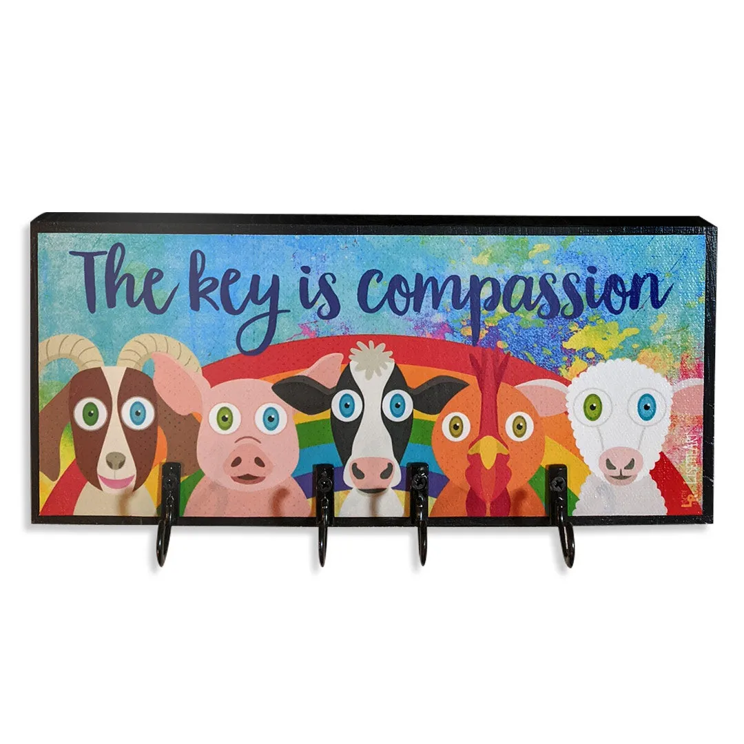 "The key is compassion" Whimsical Vegan Animals Key Holder