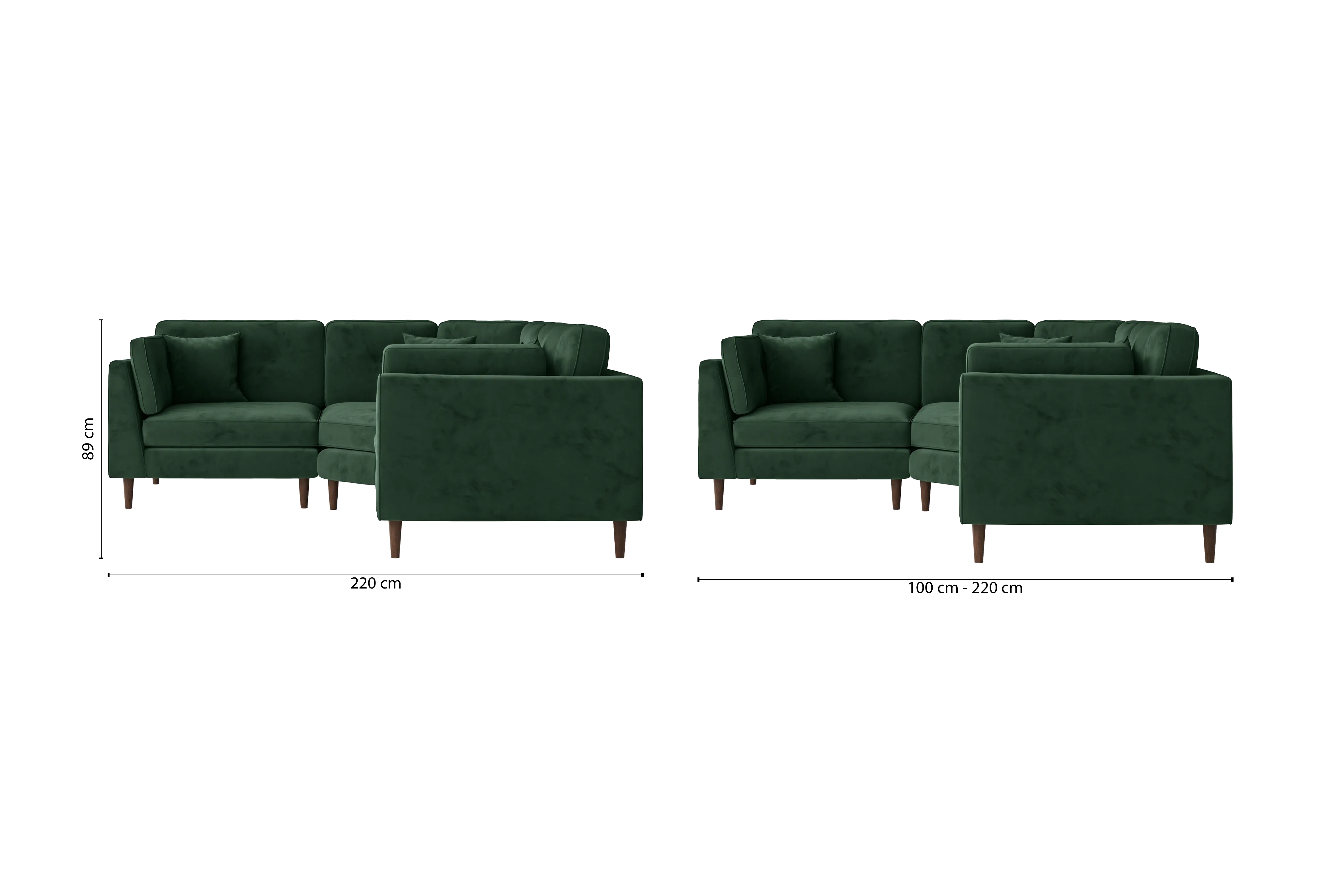 Ragusa 3 Seater Corner Sofa Green Velvet