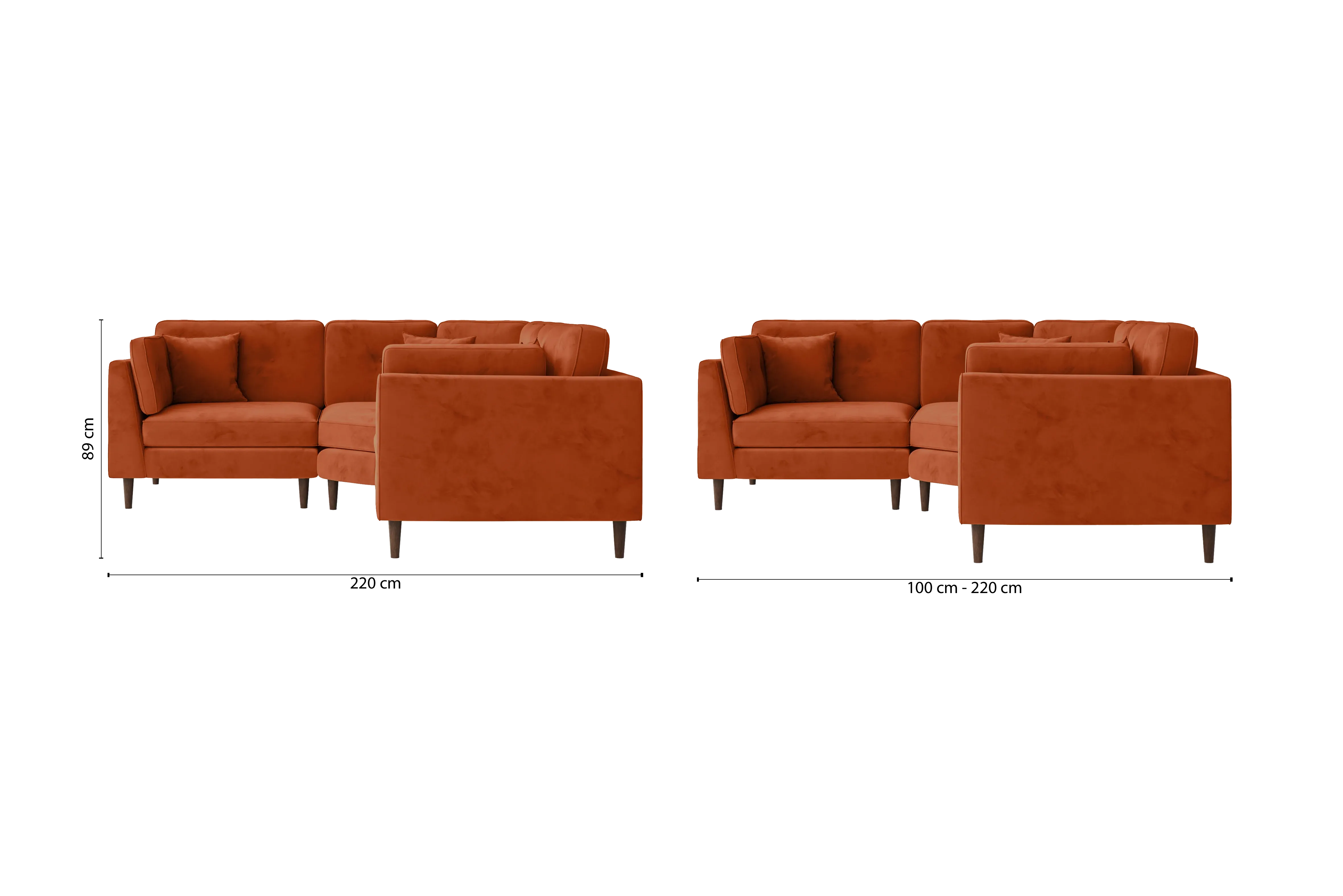 Ragusa 3 Seater Corner Sofa Orange Velvet