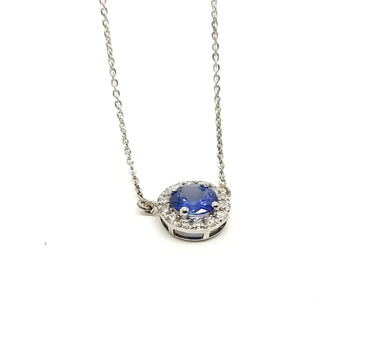 Tanzanite and Diamond Halo Pendant in 14k White Gold AD NO. 2284