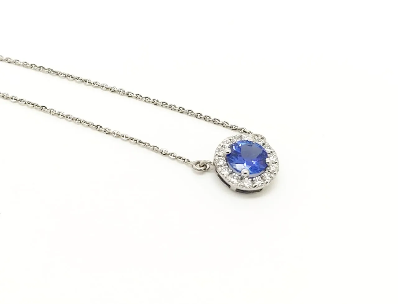 Tanzanite and Diamond Halo Pendant in 14k White Gold AD NO. 2284