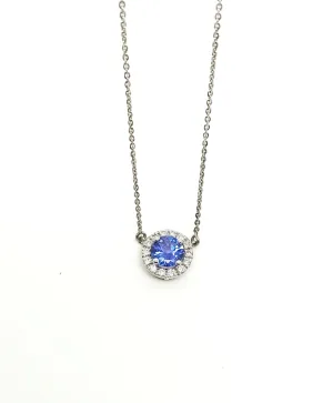 Tanzanite and Diamond Halo Pendant in 14k White Gold AD NO. 2284