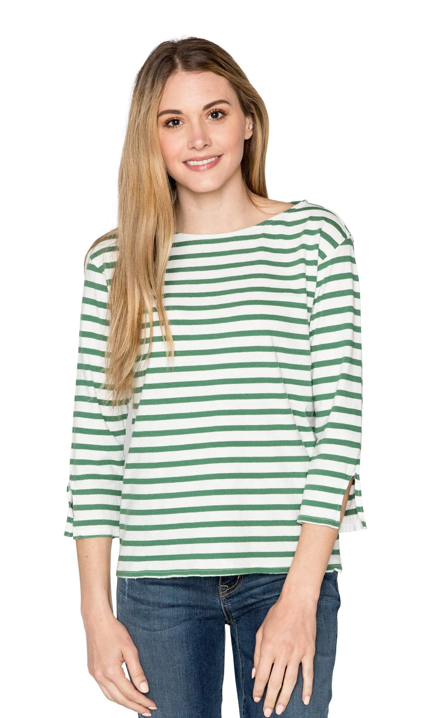 Velvet by Graham & Spencer Camber Stripe Knit Distressed Boat Neck Top