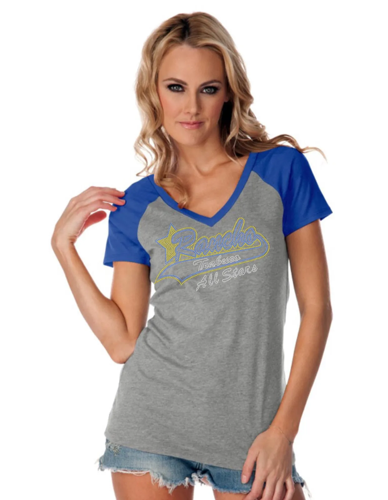 Womens Jersey Contrast V Neck Raglan Short Sleeve Tee-RTAS