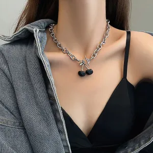 Y2k Black Cherry Hip Hop Pendant Necklace Women Korean Fashion Gift Charm Chain Collar Choker Vintage Cheep Stuff New In Jewelry